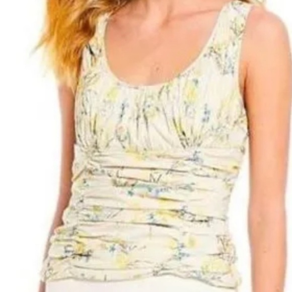 Antonio Melani Clementine Oat Pool Limoncello Floral Ruched Top Size 8